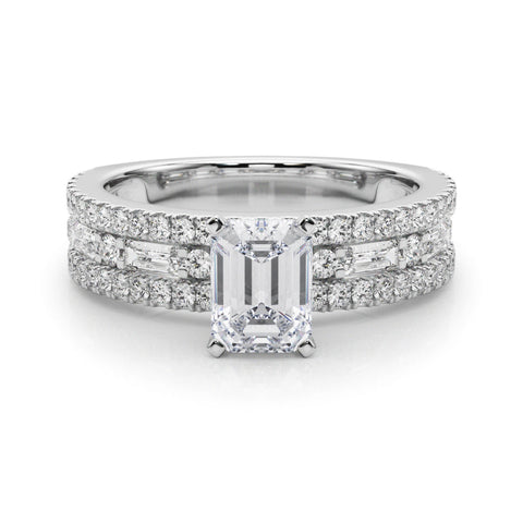 Platinum Emerald Solitaire Diamond with Pave and Channel Set Band