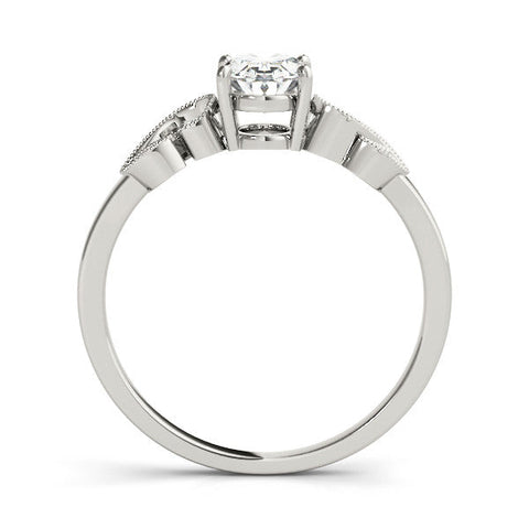Platinum Oval Solitaire Milgrain Leaf Band with Prong Setting