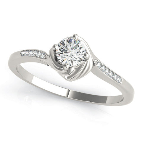 White gold Round Solitaire Twist Band with Channel-Set Diamonds and Four-Prong Setting