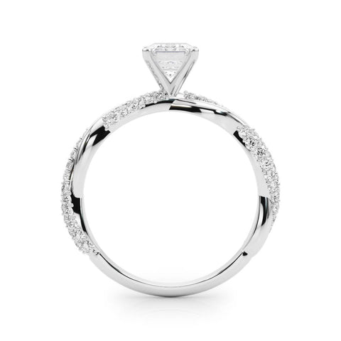 Platinum Emerald Solitaire Twist Band with Pave Prong Setting