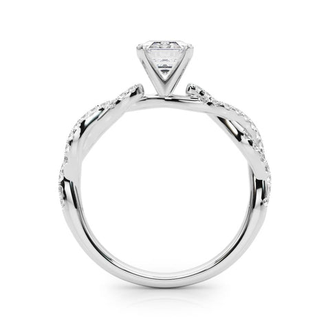White gold Emerald Solitaire Twisted Pave Band with Four-Prong Setting