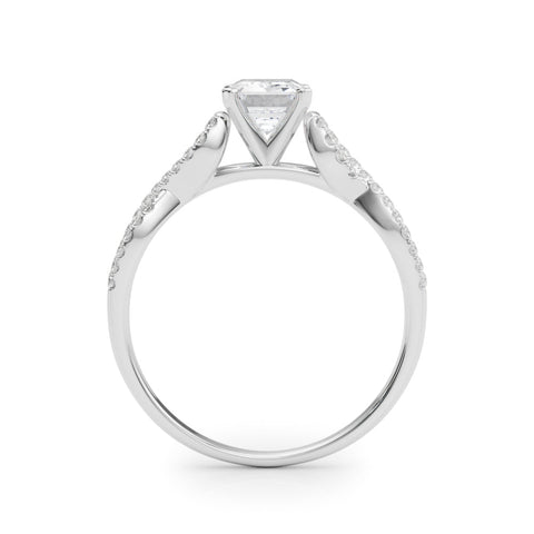Platinum Emerald Solitaire Twisted Pave Diamond Engagement Ring with Four-Prong Setting