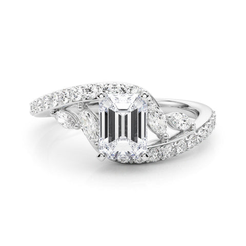 Platinum Emerald Solitaire with Pavé Twist Band and Four-Prong Setting
