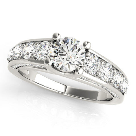 White gold Round Brilliant Channel-Set Diamond Engagement Ring with Split Shank and Four-Prong Setting