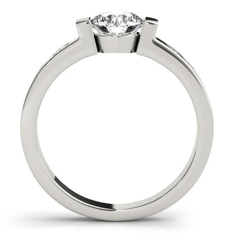 White gold Round Brilliant Channel-Set Diamond Ring with Bezel Prong Setting