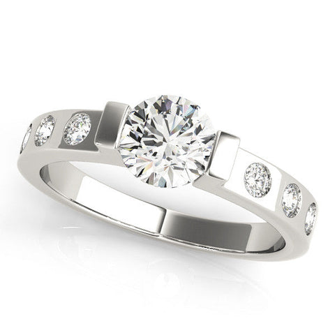 White gold Round Brilliant Channel-Set Diamond Ring with Bezel Prong Setting