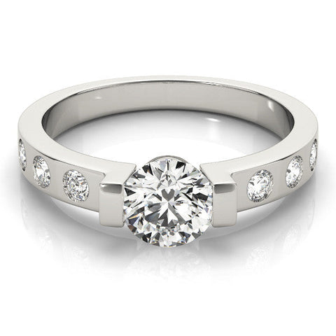 Platinum Round Brilliant Channel-Set Diamond Ring with Bezel Prong Setting