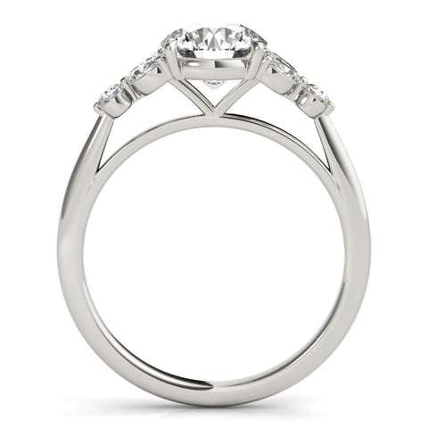 White gold Round Brilliant Cluster Diamond Ring with Marquise and Round Cut Stones on a Classic Band with Four-Prong Setting