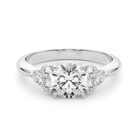 White gold Round Brilliant Diamond Cluster Accent Solitaire Ring with Prong Setting
