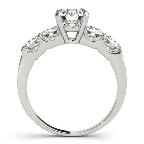 Platinum Round Brilliant Diamond Five-Stone Engagement Ring with Prong Setting on a Classic Band