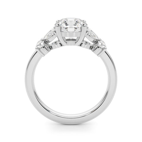 White gold Round Brilliant Diamond Floral Cluster Solitaire with Marquise and Pear Accents in Four-Prong Setting