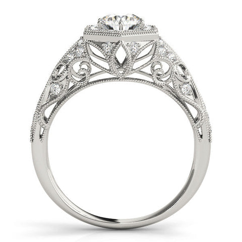 Platinum Round Brilliant Diamond Milgrain Filigree Halo Ring