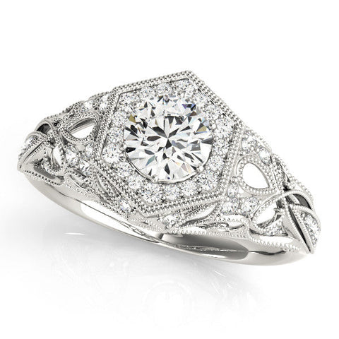 Platinum Round Brilliant Diamond Milgrain Filigree Halo Ring