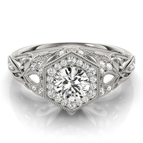 Platinum Round Brilliant Diamond Milgrain Filigree Halo Ring