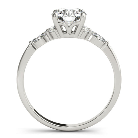 White gold Round Brilliant Diamond Solitaire Ring with Pear Side Stones and Four-Prong Setting