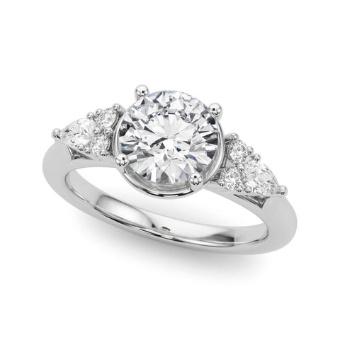 Platinum Round Brilliant Diamond Solitaire with Side Stones on a Tapered Band and Four-Prong Setting