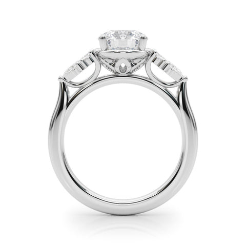 Platinum Round Brilliant Diamond Solitaire with Side Stones on a Tapered Band and Four-Prong Setting