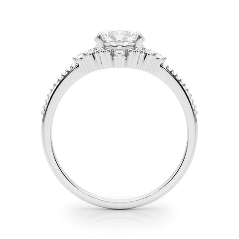 Platinum Round Brilliant Diamond with Cluster Setting on a Beaded Band and Four-Prong Setting