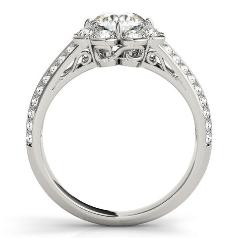 Platinum Round Brilliant Flower Halo Diamond Split Shank Ring