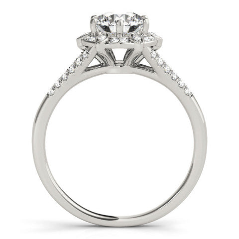 Platinum Round Brilliant Halo Flower Split Shank Prong Setting Ring