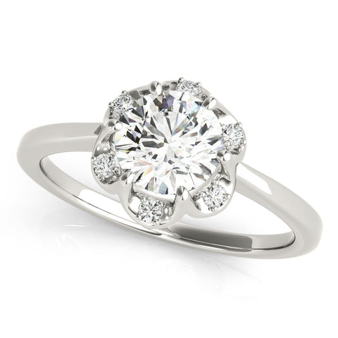 Platinum Round Brilliant Halo Solitaire Ring with Scalloped Prong Setting