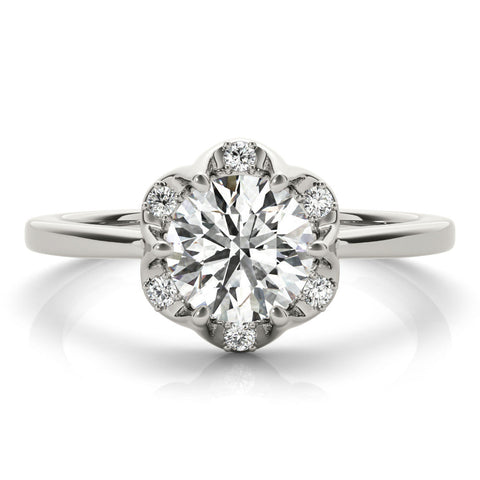 Platinum Round Brilliant Halo Solitaire Ring with Scalloped Prong Setting