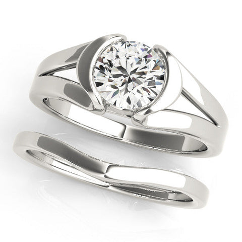 Platinum Round Brilliant Solitaire Bezel Set Split Shank Engagement Ring