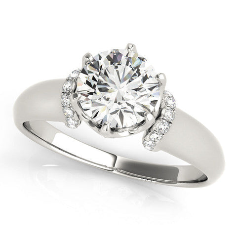White gold Round Brilliant Solitaire Cathedral Engagement Ring with Pave Accents