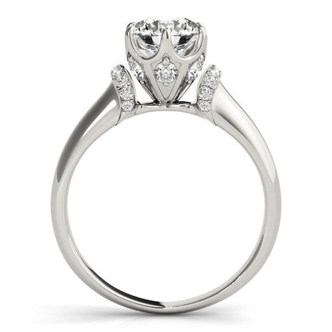 Platinum Round Brilliant Solitaire Cathedral Engagement Ring with Pave Accents