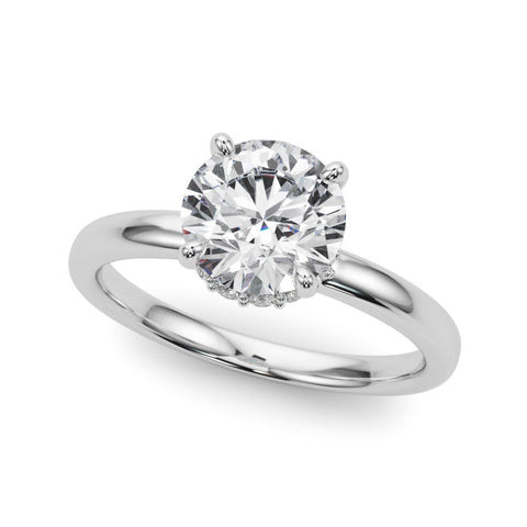 White gold Round Brilliant Solitaire Engagement Ring with Six-Prong Setting and Classic Band
