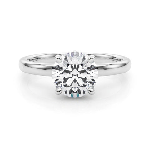 White gold Round Brilliant Solitaire Engagement Ring with Six-Prong Setting and Classic Band