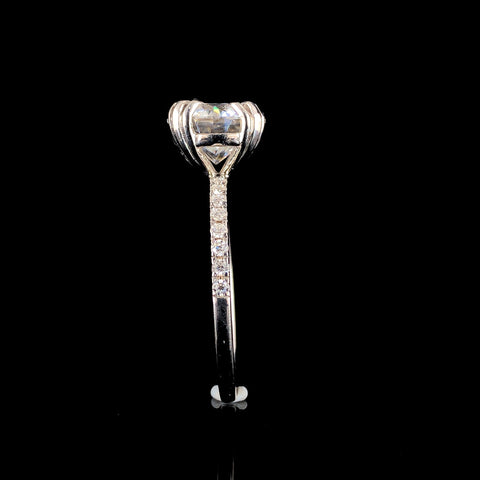 White gold Round Brilliant Solitaire with Pavé Band and Claw Prong Setting