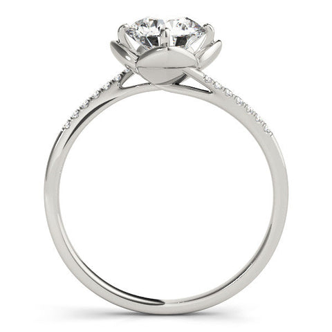 White gold Round Brilliant Solitaire with Pavé Band and Four-Prong Cushion Setting
