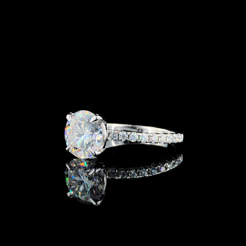 Silver Heart Brilliant Solitaire with Pavé Band and Four-Prong Setting
