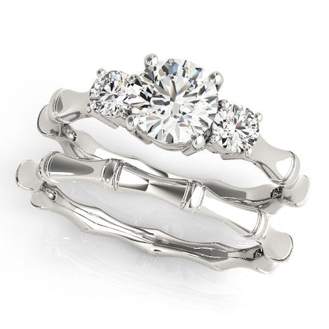 Platinum Round Brilliant Three-Stone Bamboo Band with Prong Setting