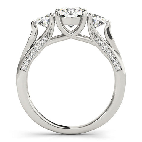 Platinum Round Brilliant Three-Stone Engagement Ring with Split Shank and Prong Setting
