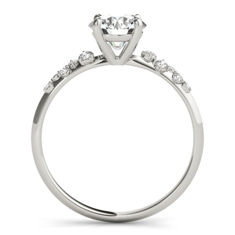 White gold Round Cut Diamond Cluster Side Stone Solitaire Ring with Prong Setting