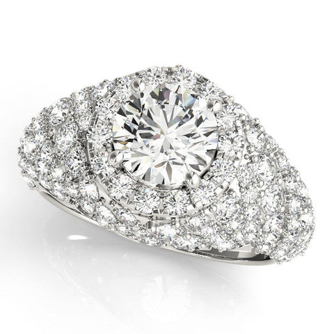 White gold Round Cut Diamond Halo Pave Band Prong Setting Ring