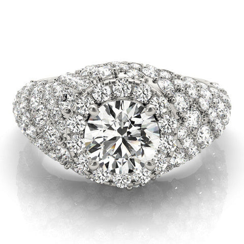 White gold Round Cut Diamond Halo Pave Band Prong Setting Ring
