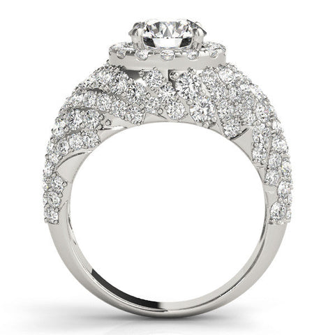 White gold Round Cut Diamond Halo Pave Band Prong Setting Ring