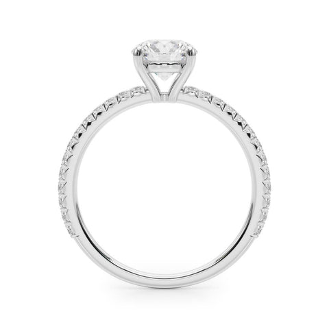 White gold Round Cut Diamond Solitaire Pavé Band with Four-Prong Setting