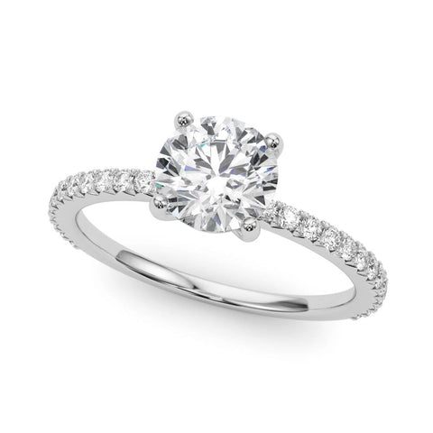 Platinum Round Cut Diamond Solitaire Pavé Band with Four-Prong Setting