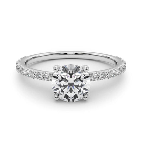 White gold Round Cut Diamond Solitaire Pavé Band with Four-Prong Setting