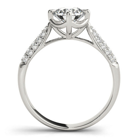 White gold Round Cut Diamond Solitaire with Pave Band and Four-Prong Setting