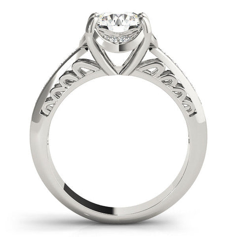 White gold Round Cut Halo Diamond Ring with Channel Set Band and Four-Prong Setting