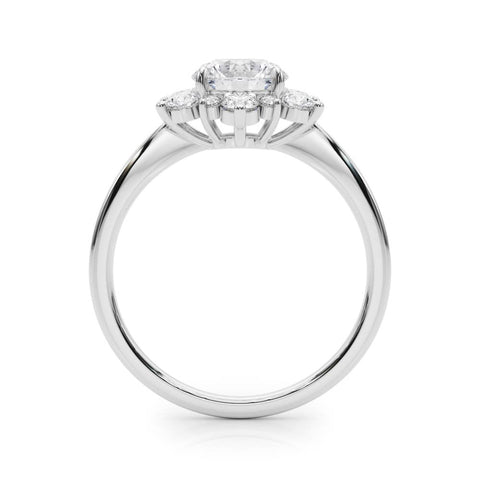 Platinum Round Diamond Cluster Halo Ring with Solitaire Band and Four-Prong Setting