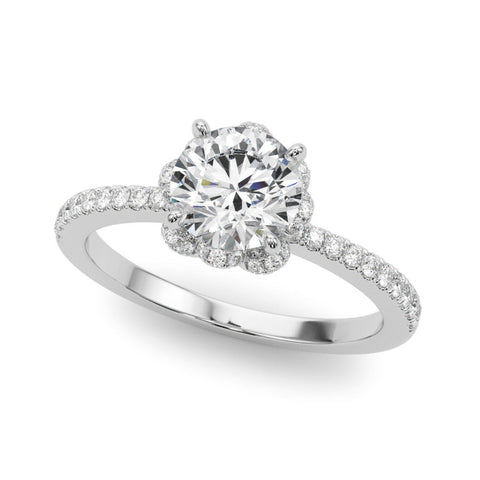 Platinum Round Diamond Halo Pave Band with Four-Prong Setting