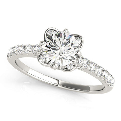White gold Round Diamond Pave Band with Floral Prong Setting