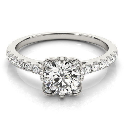 White gold Round Diamond Pave Band with Floral Prong Setting