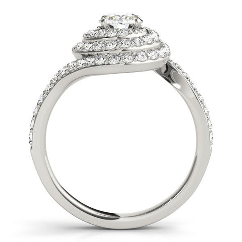 Platinum Round Double Halo Diamond Swirl Pave Band Ring